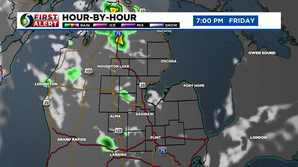 Rain chances lower in the evening at the heat of the day subsides.