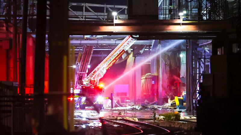 Fire crews respond to the scene at Archer Daniel Midland Co. after an explosion at the East...