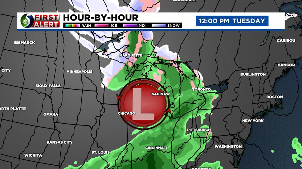 Hour-By-Hour Forecast show a storm ahead of Thanksgiving bringing rain and a chance for snow...