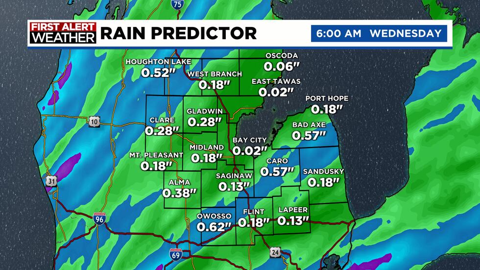 Tuesday's rain totals will have quite a bit of range across mid-Michigan.