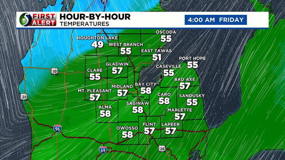 Hour-By-Hour Temperatures are mild overnight.