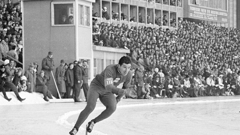 FILE - Terry McDermott, 23, of Essexville, Mich., skates in the 500-meter speedskating event...