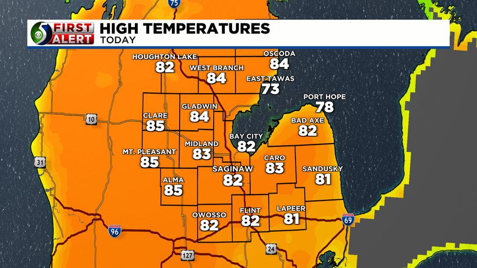 Monday has highs in the lower 80s.