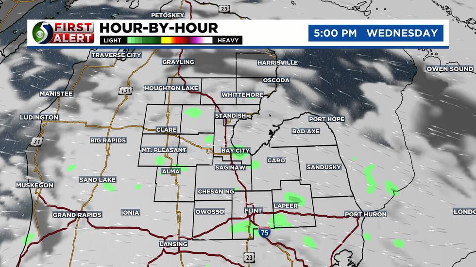 Only a few showers are expected on Wednesday.