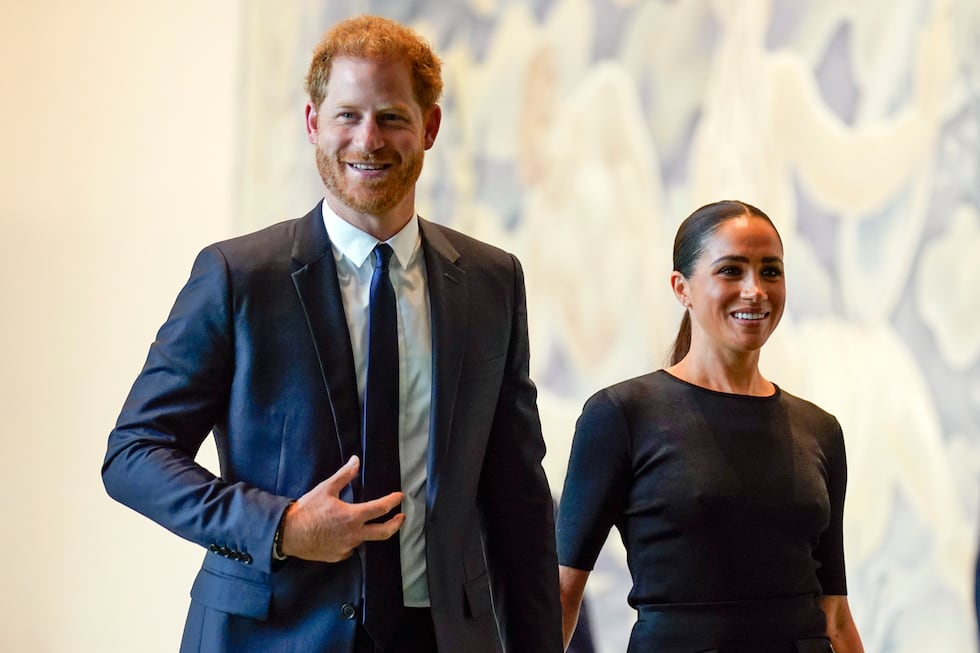 FILE - Prince Harry and Meghan Markle arrive at United Nations headquarters, Monday, July 18,...