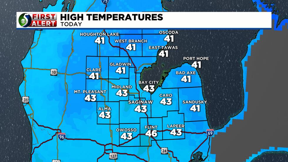 Monday will be in the lower 40s.