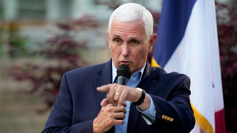 Former Vice President Mike Pence speaks to local residents during a meet and greet, Tuesday,...