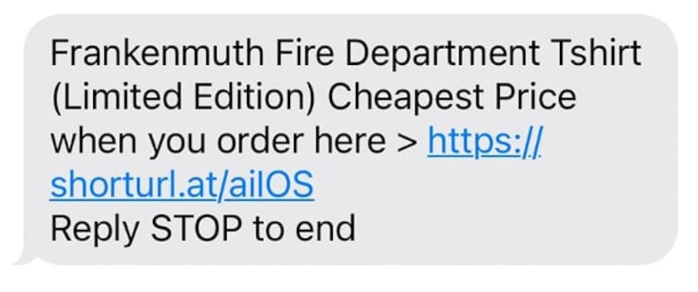 Frankenmuth scam text.