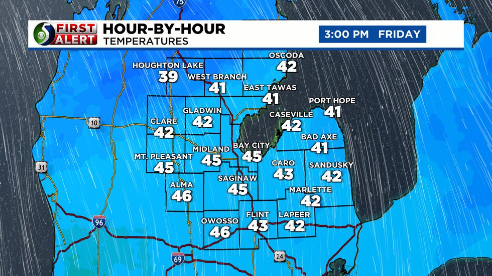 Hour-By-Hour Temperatures shows once the 40s arrive in the morning they hold through the...